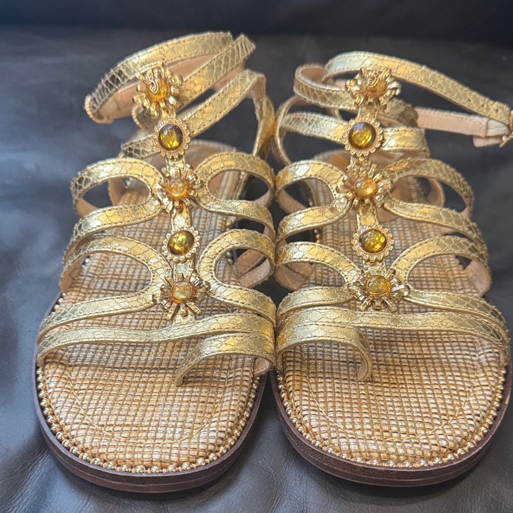 Sam Edelman Gold Strappy Jeweled Women's Sandals